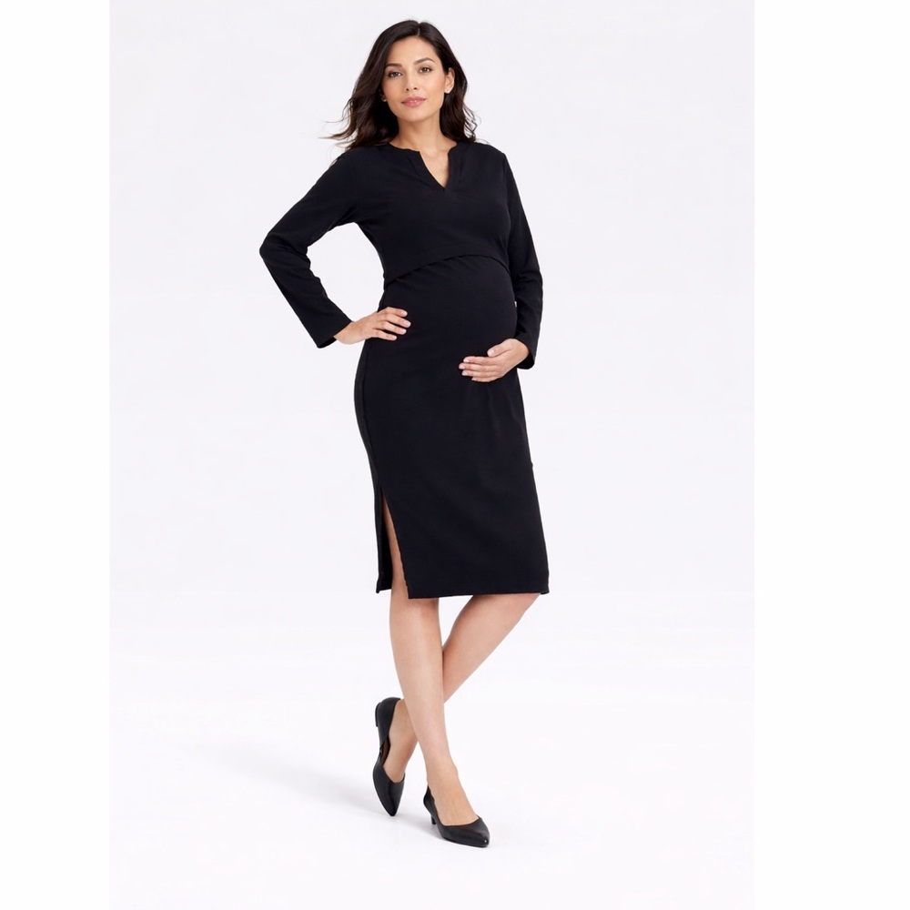 Isabel Maternity XS Ribbed Knit Top & Midi Skirt‎ Set Black Nursing Friendly